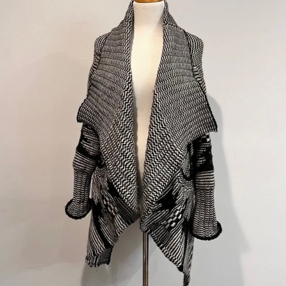Yigal Azrouel Cardigan M Open Front Draped Wool Chunky Knit Aztec Southwestern. - Picture 4 of 11